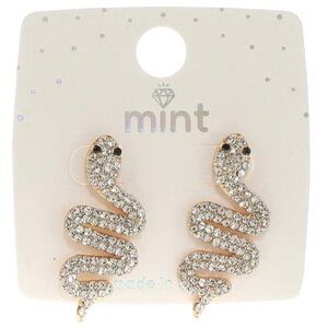 NWT - MINT - SNAKE RHINESTONE EARRINGS - Gold